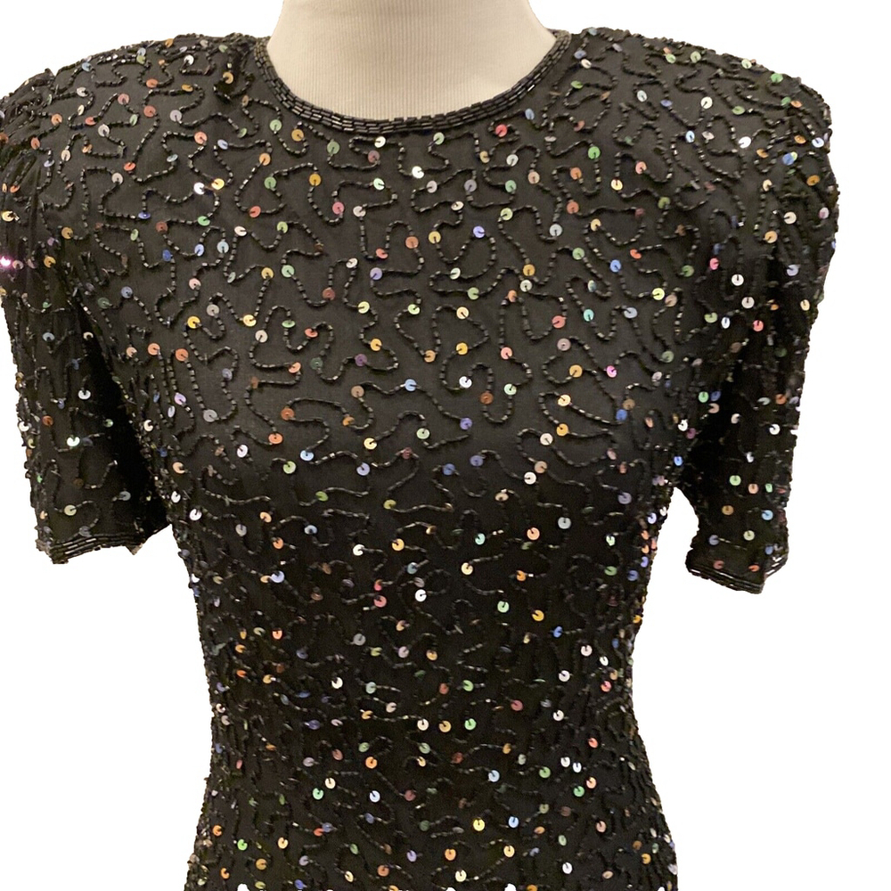 Laurence Kazar New York Petite Silk Beaded Sequin Dress